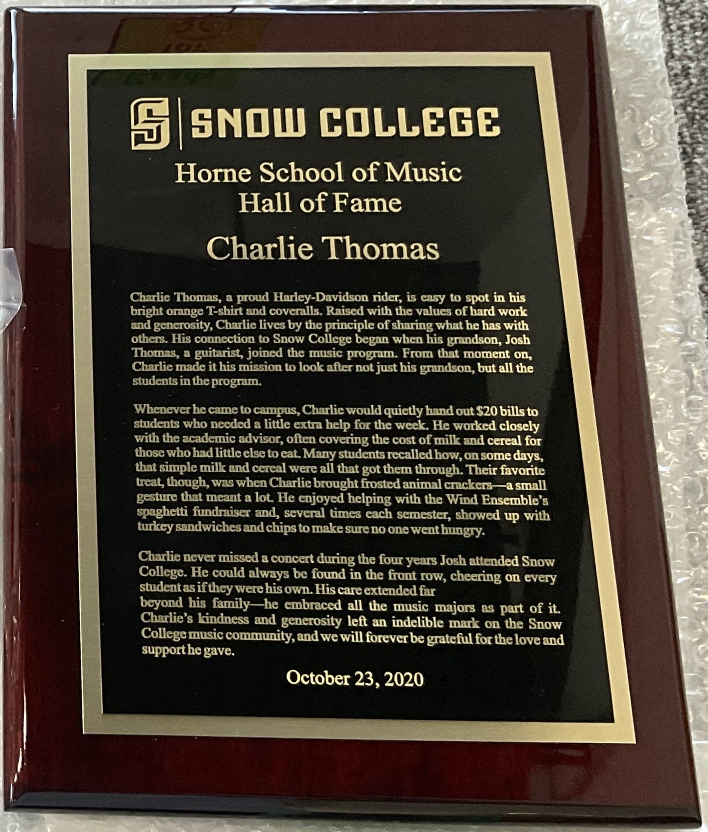 Snow College Fine Arts Hall of Fame Award